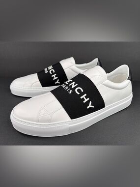 Givenchy Urban Street White Leather Men Logo Webbing Sneakers Size EU 44- US 11